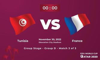Tunesië vs Frankrijk Amerikaans voetbal wedstrijdsjabloon, fifa wereld kop in qatar 2022 vector