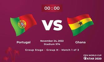 Portugal vs Ghana Amerikaans voetbal wedstrijdsjabloon, fifa wereld kop in qatar 2022 vector
