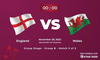 Engeland vs Wales Amerikaans voetbal wedstrijdsjabloon, fifa wereld kop in qatar 2022 vector