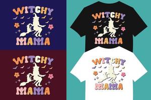 witchy mama retro halloween t-shirt, weinig boe t-shirt, retro halloween, kinderen seizoen, golvend t-shirt ontwerp. vector