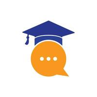onderwijs praten vector logo ontwerp. diploma uitreiking hoed met babbelen bubbel icoon ontwerp.