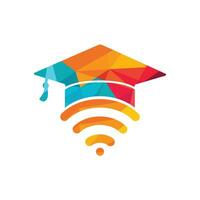 afstuderen hoed en Wifi vector logo ontwerp. studie online logo concept.