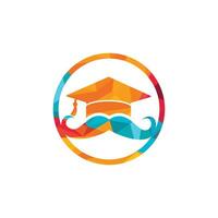sterk onderwijs logo ontwerp sjabloon. hoed diploma uitreiking met snor icoon ontwerp. vector