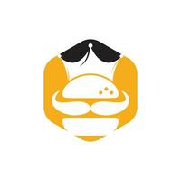 hamburger koning vector logo ontwerp. hamburger met kroon en snor icoon logo concept.