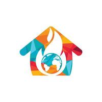 brand planeet vector logo ontwerp sjabloon. brand en aarde met huis icoon ontwerp.