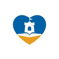kasteel boek met hart vector logo ontwerp. uniek boekhandel, bibliotheek en vesting logotype ontwerp sjabloon.