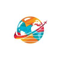 reizen wereld vector logo ontwerp sjabloon. vliegtuig en wereld symbool of icoon.