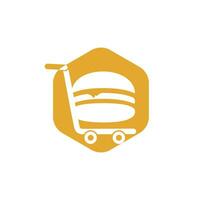 hamburger en kruidenier trolley logo ontwerp. hamburger en kar icoon ontwerp. vector