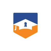 onderwijs veiligheid logo ontwerp concept. illustratie van een sleutel hangslot teken met een bachelor hoed. vector