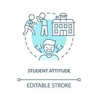leerling houding turkoois concept icoon. arm leerlingen gedrag. probleem in scholen abstract idee dun lijn illustratie. geïsoleerd schets tekening. bewerkbare hartinfarct. vector