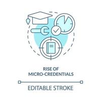 stijgen van micro Inloggegevens turkoois concept icoon. kort Cursus. neiging in onderwijs abstract idee dun lijn illustratie. geïsoleerd schets tekening. bewerkbare hartinfarct. vector