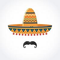 Mexicaans sombrero met snor vector