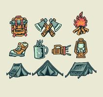 camping elementen, hand- getrokken lijn stijl met digitaal kleur, vector illustratie