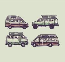 reeks van camper busje, hand- getrokken lijn stijl met digitaal kleur, vector illustratie