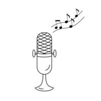 microfoon icoon en aantekeningen schets. klassiek mic in gemakkelijk stijl geïsoleerd Aan wit achtergrond. muziek- of podcast symbool vector