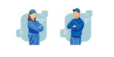 Mens en vrouw technicus of monteur of sanitair baan vector