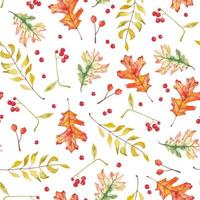 waterverf herfst naadloos patroon met hand- getrokken kleurrijk bladeren vallen en rood bessen voor textiel, telefoon gevallen en andere decoraties vector