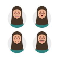 bruin huid hijab hijaber draagt ronde bril avatar foto met gezicht uitdrukking reeks illustratie vector