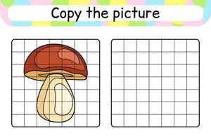 kopiëren de afbeelding en kleur paddestoel boleet. compleet de afbeelding. af hebben de afbeelding. kleur boek. leerzaam tekening oefening spel voor kinderen vector