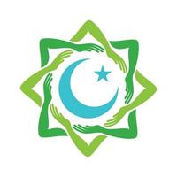 logo van Islamitisch liefdadigheid met zorg handen het formulier een achthoekig ster vector