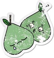 noodlijdende sticker van een schattige cartoon groene peer vector