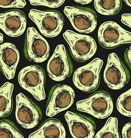 naadloos patroon van avocado fruit in tekening wijnoogst stijl. vector