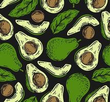 naadloos patroon van avocado fruit in tekening wijnoogst stijl. vector