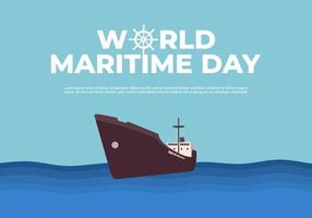 wereld maritiem dag achtergrond met groot schip Aan oceaan en sturen wiel. vector