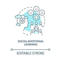 sociaal emotioneel aan het leren turkoois concept icoon. neiging in onderwijs abstract idee dun lijn illustratie. geïsoleerd schets tekening. bewerkbare hartinfarct. vector