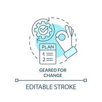 afgestemd voor verandering turkoois concept icoon. flexibiliteit. sleutel element van bedrijf plan abstract idee dun lijn illustratie. geïsoleerd schets tekening. bewerkbare hartinfarct. vector
