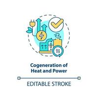 warmtekrachtkoppeling van warmte en macht concept icoon. gecombineerd motor. energie rendement abstract idee dun lijn illustratie. geïsoleerd schets tekening. bewerkbare hartinfarct. vector