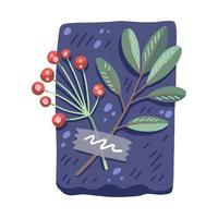 Kerstmis geschenk, versierd met planten, linten en gerecycled omhulsel papier vector