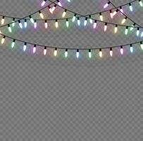 Kerstmis lichten. vector lijn met gloeiend licht bollen. reeks van gouden Kerstmis gloeiend slinger LED neon lamp illustratie.