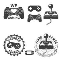 reeks van elektronisch sport- badges en etiketten in wijnoogst stijl met gamepads vector