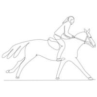doorlopend lijn tekening vrouw rijden paard vector illustratie