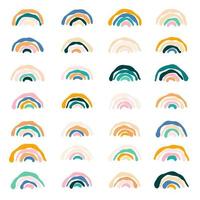 abstract gemakkelijk boho regenbogen set. trillend hand- getrokken lijn boog verzameling. Scandinavisch kinderen stijl elementen voor kinderkamer decoratie, baby accessoires, partij uitnodiging, ansichtkaart vector illustratie