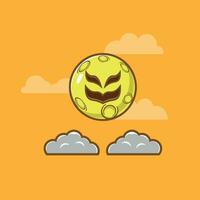 eng gezicht maan tekenfilm icoon illustratie met wolken. halloween concept. gemakkelijk premie ontwerp vector