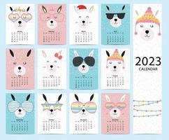 schattig kalender 2023 met lama voor kinderen.kunnen worden gebruikt voor afdrukbare grafisch vector
