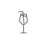 wit wijn glas icoon met rietje Aan wit achtergrond. gemakkelijk, lijn, silhouet en schoon stijl. zwart en wit. geschikt voor symbool, teken, icoon of logo vector