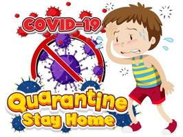 quarantaine covid-19 met ziek jongensontwerp vector