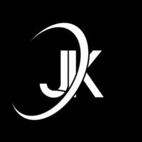 jk logo. j k ontwerp. wit jk brief. jk brief logo ontwerp. eerste brief jk gekoppeld cirkel hoofdletters monogram logo. vector