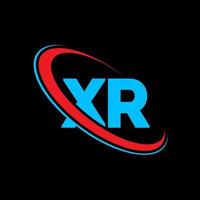 xr logo. xr ontwerp. blauw en rood xr brief. xr brief logo ontwerp. eerste brief xr gekoppeld cirkel hoofdletters monogram logo. vector