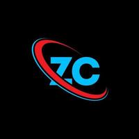 zc logo. zc ontwerp. blauw en rood zc brief. zc brief logo ontwerp. eerste brief zc gekoppeld cirkel hoofdletters monogram logo. vector