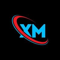 xm logo. xm ontwerp. blauw en rood xm brief. xm brief logo ontwerp. eerste brief xm gekoppeld cirkel hoofdletters monogram logo. vector