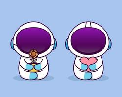 schattig astronaut zitten en knuffel een item vector