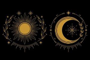 hemel- maan en zon met ornamenten logo ontwerp vector