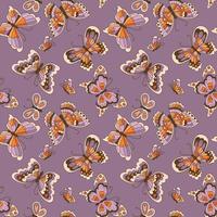 groovy regenboog vlinders naadloos patroon Aan Purper achtergrond. psychedelisch motten in wijnoogst Jaren 60 jaren 70 hippie stijl. vector