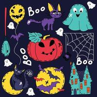 vector illustratie reeks van vector elementen stickers stickers pictogrammen halloween partij vakantie pompoen geest kasteel zwart kat maan knuppel bezem spin web