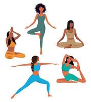 digitaal illustratie reeks van meisjes aan het doen yoga vector