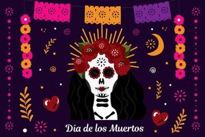 dia de muertos. dag van de dood. ornament met Dat, vrouw schedel. vector